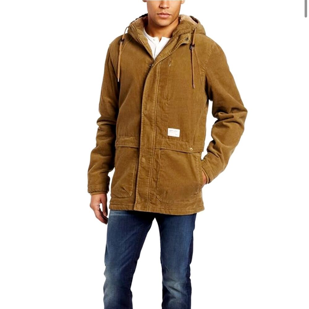 RIP CURL First Descent Tan Corduroy Long Fit Sherpa Lined Jacket Men’s Sz L EUC